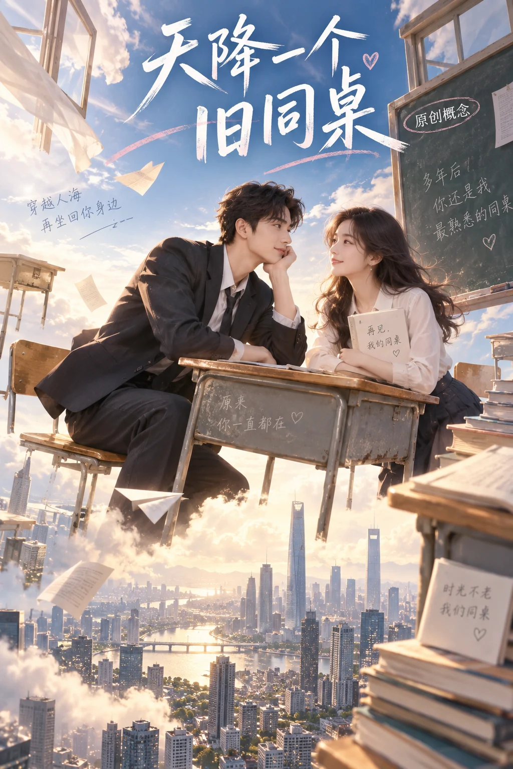 天降一个旧同桌原创概念海报