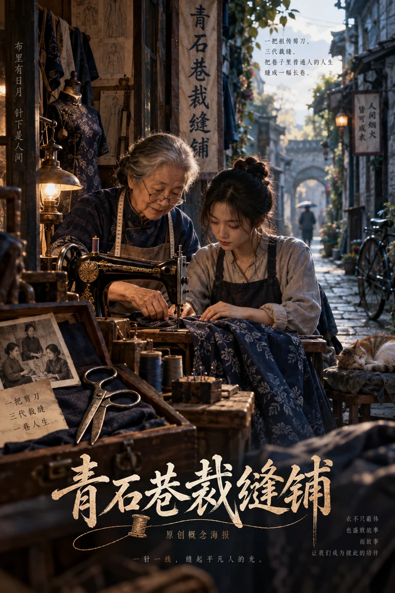 青石巷裁缝铺原创概念海报